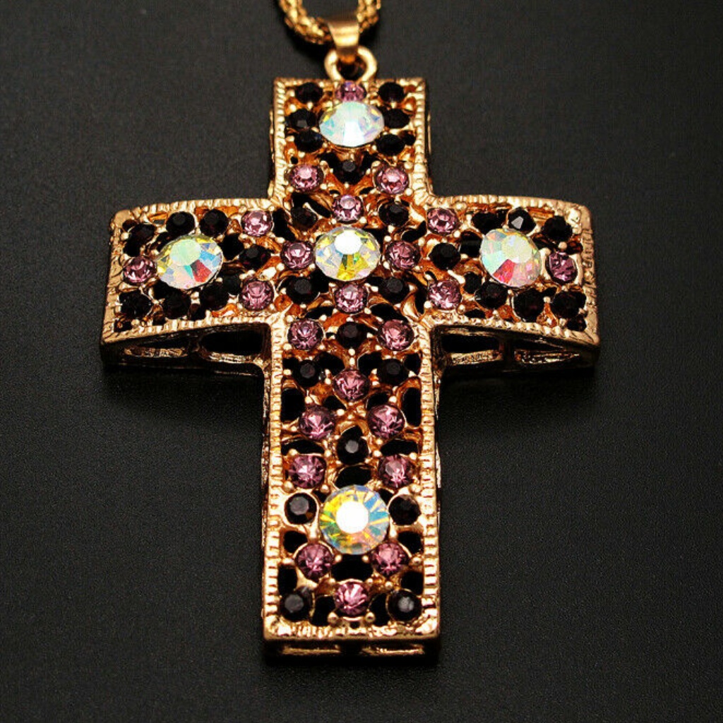 Purple & Ab Rhinestone Cross Pendant Nwt